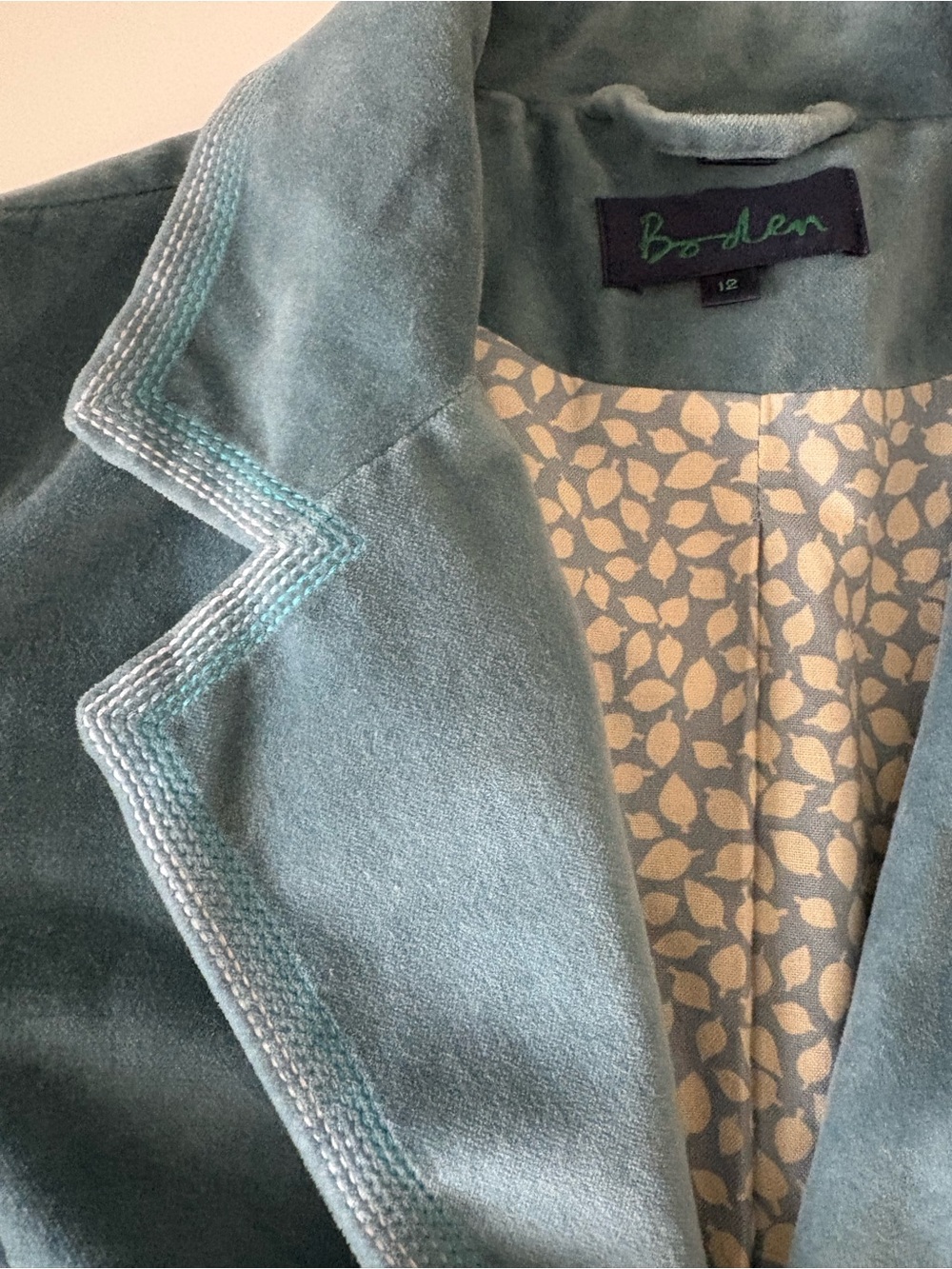 Boden Teal Cotton velvet Women's Blazer Jacket size UK 12 US 8 - Picture 10 of 16